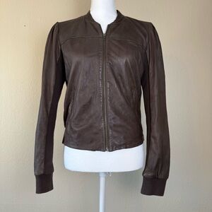Hinge Women’s Chocolate Leather Bomber Jacket